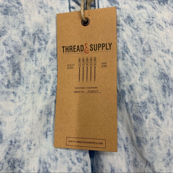 Thread & Supply Retro Acid Wash Blue Cuffed Short Sleeve V-Neck Popover Shirt - Picture 11 of 14